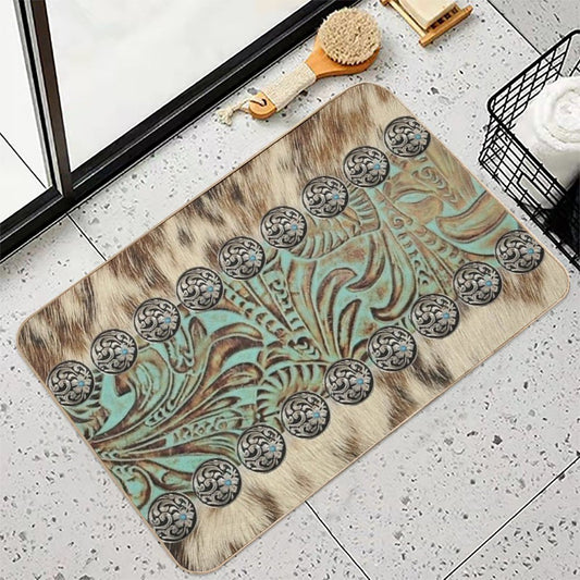 Rustic Brown Beige Teal Western Country Cowboy Fashion Bath Mat