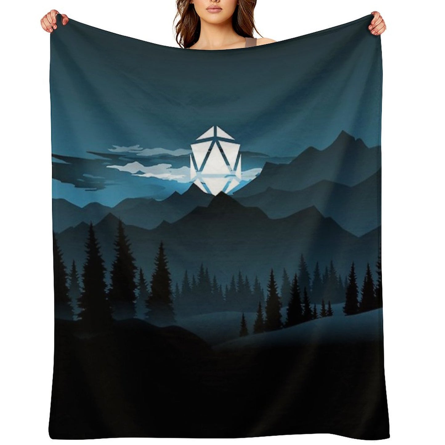 Mountain Full Moon D20 Dice Tabletop RPG Maps And Landscapes Throw Blanket