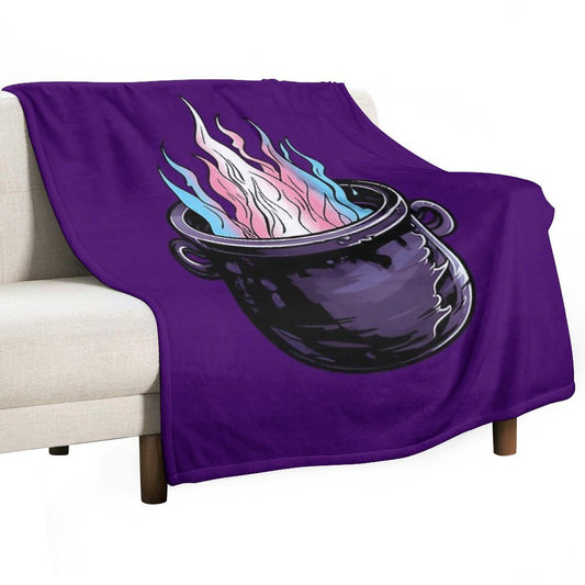 Trans Pride Flag Witches Cauldron , Transgender Witchy Design Throw Blanket