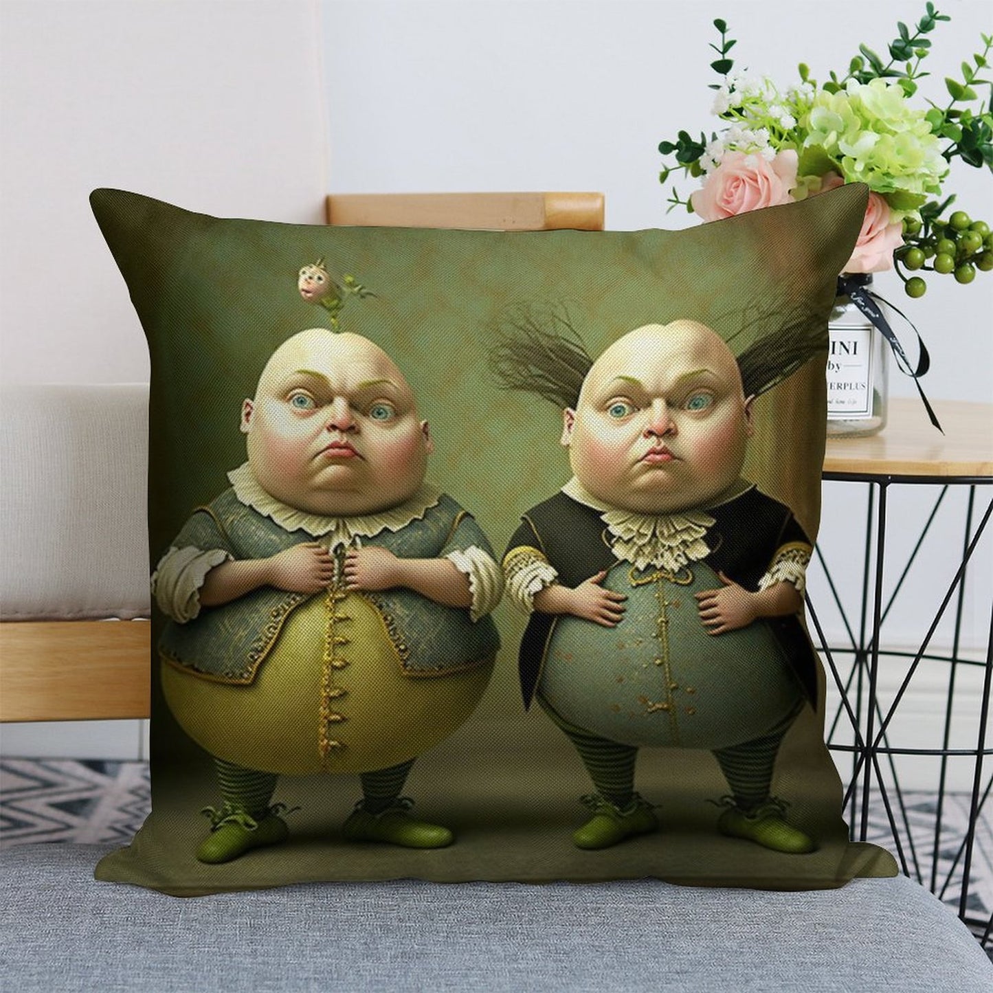 Tweedledee And Tweedledum - The Alice in Wonderland Collection Linen Throw Pillow Cover