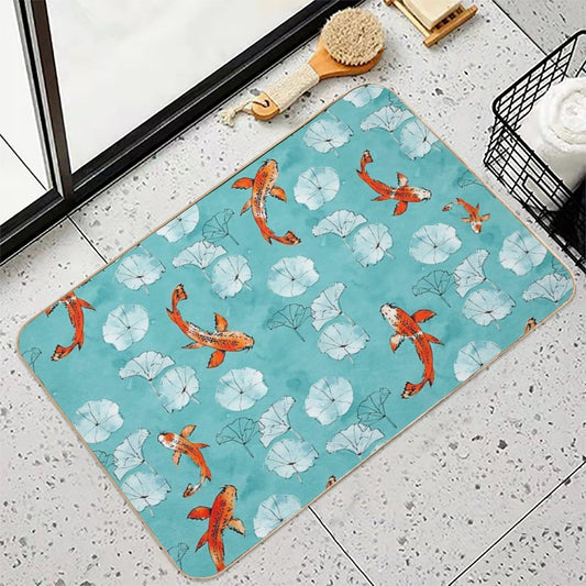Waterlily Koi in Turquoise Bath Mat