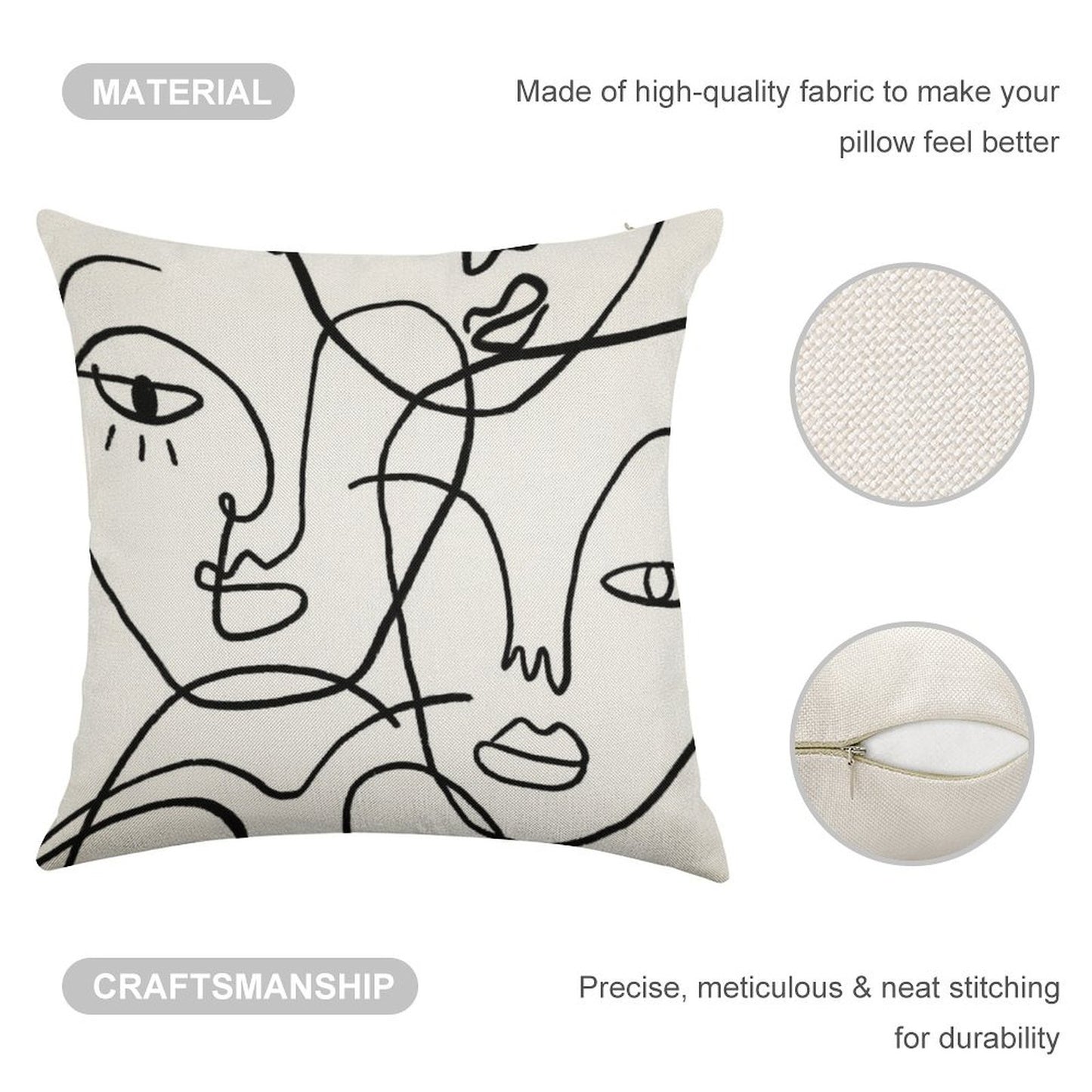 Abstract Faces Linen Throw Pillow Cover