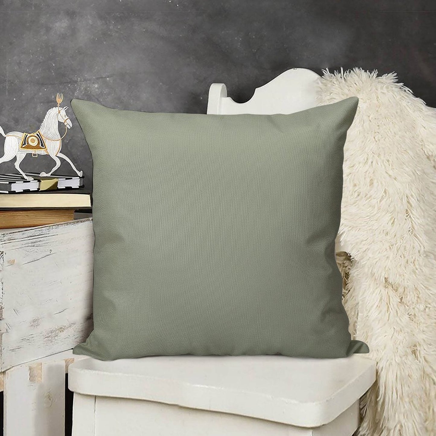 Desert Sage Grey Green Solid Color Linen Throw Pillow Cover