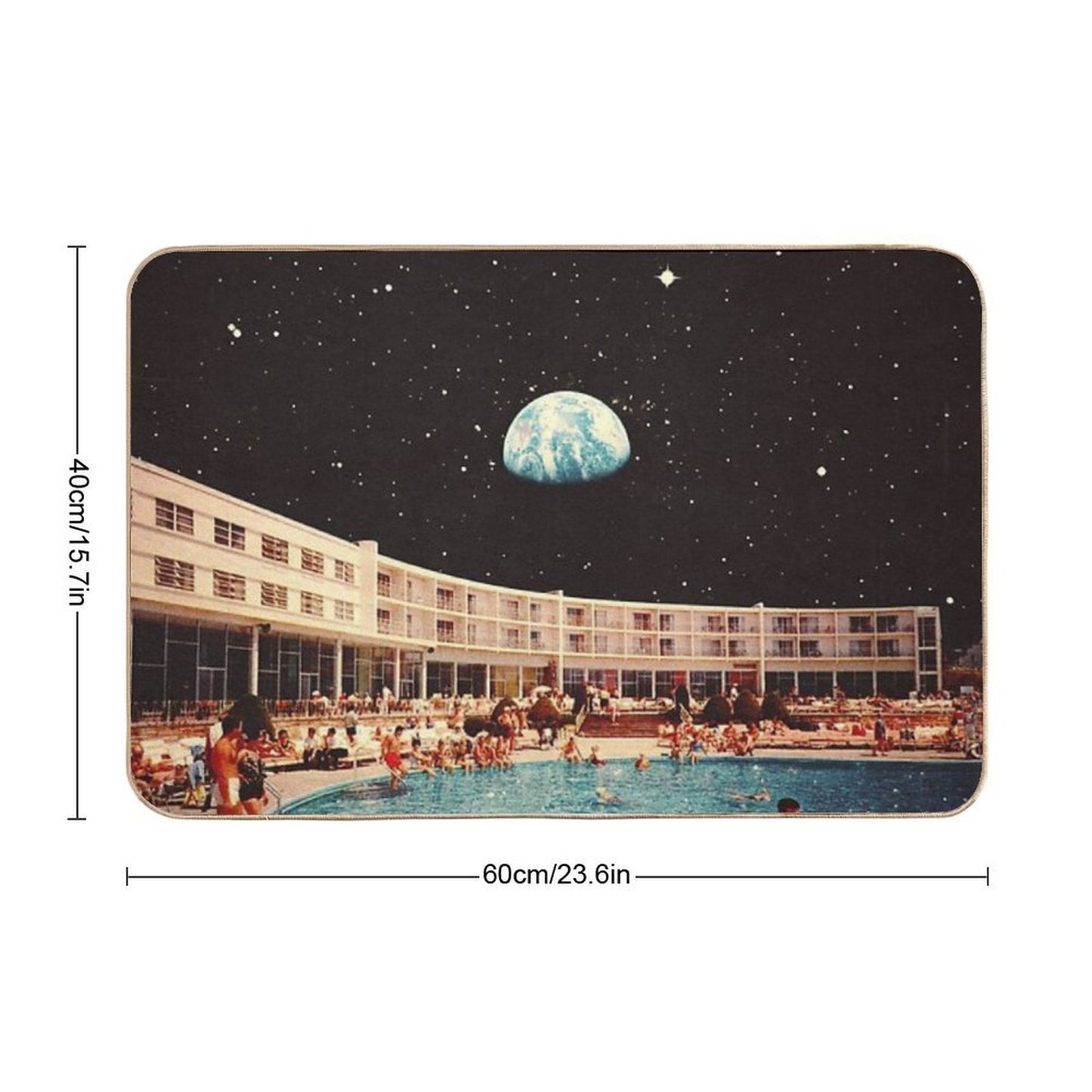 Lunar Pool Life - Retro-Futuristic Holiday Resort, Science Fiction Collage Fade-Resistant Bath Mat