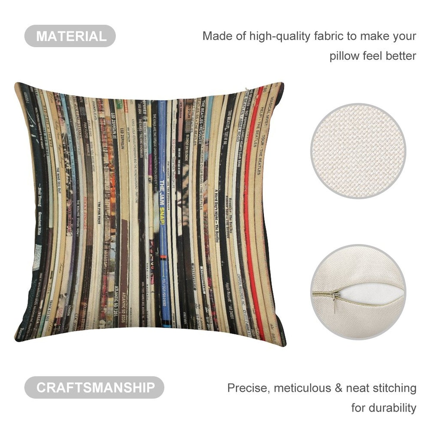 Classic Rock Vinyl Records Linen Throw Pillow Cover