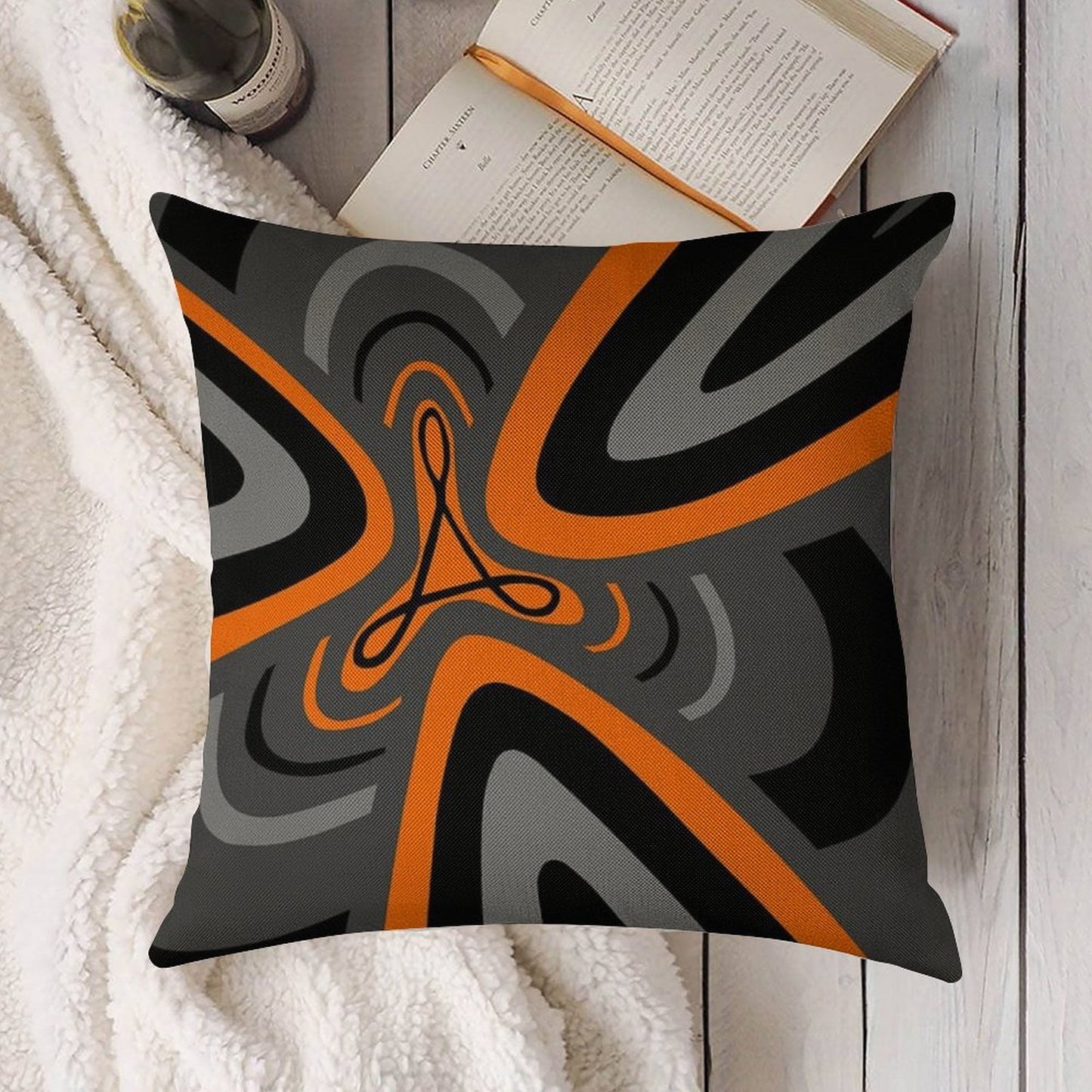 Hail Adobe - Orange, Grey, And Black Linen Throw Pillow Cover