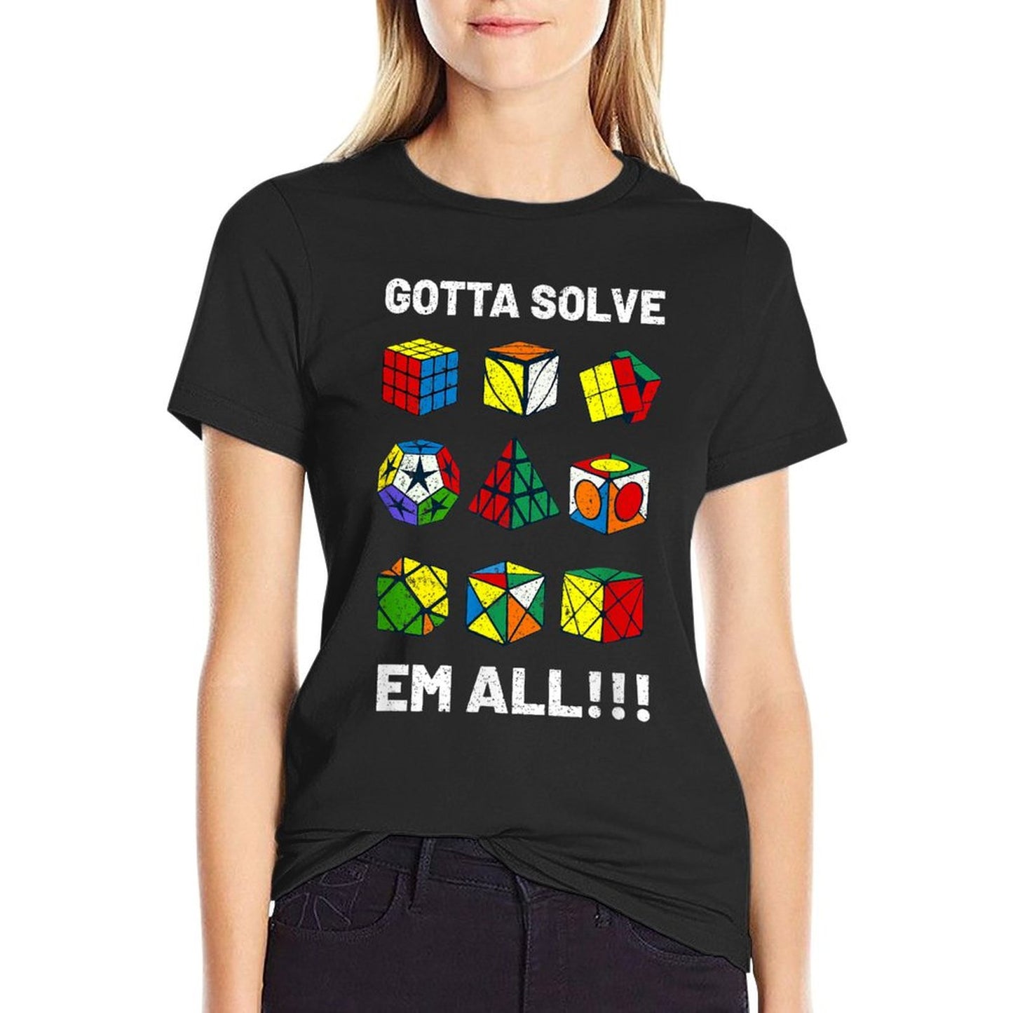 Competitive Puzzle Cube Gotta Solve Em All Speed Cubing Tagless Design T-Shirt