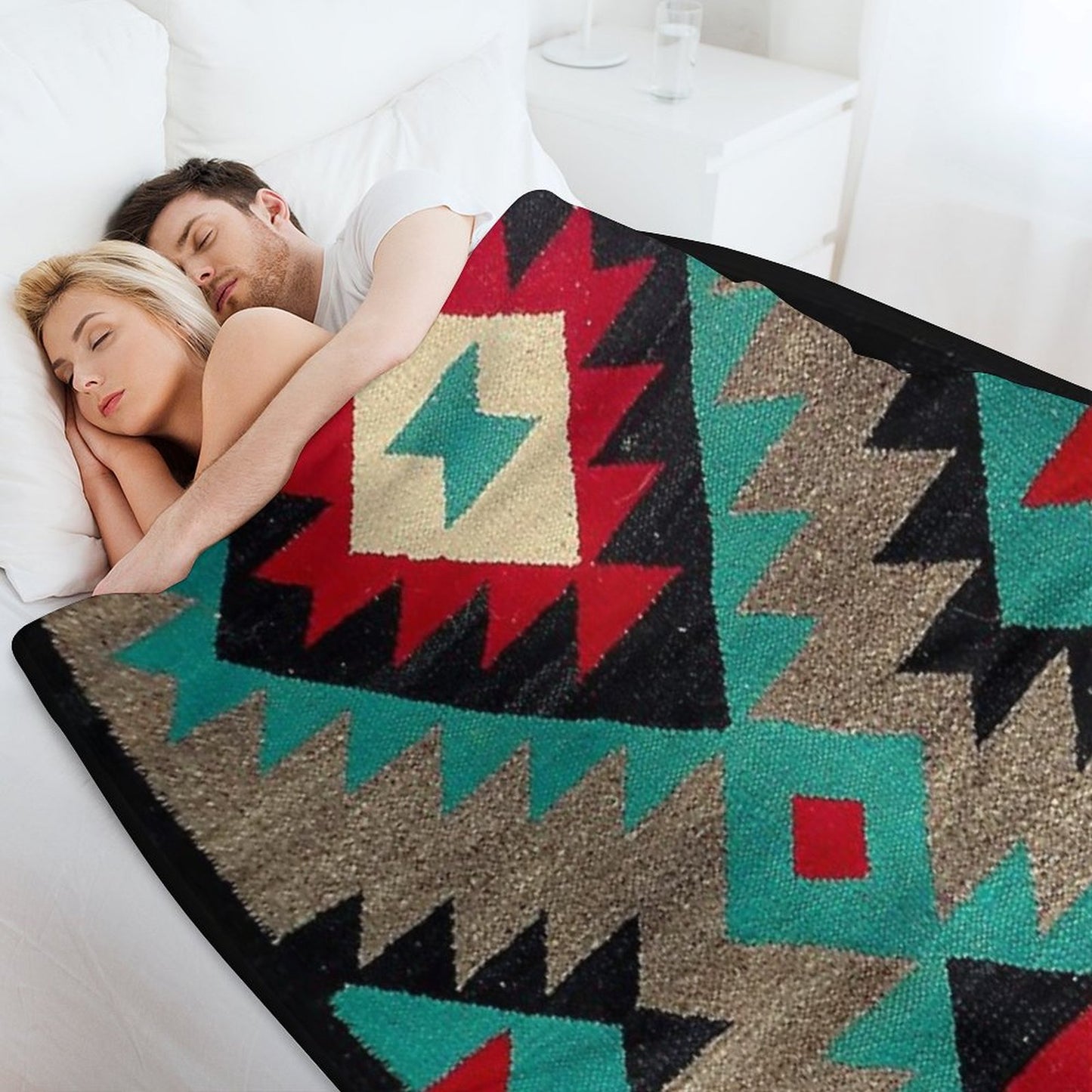 Navajo Blanket Pattern, Turquise, Red, Grey, Black Throw Blanket