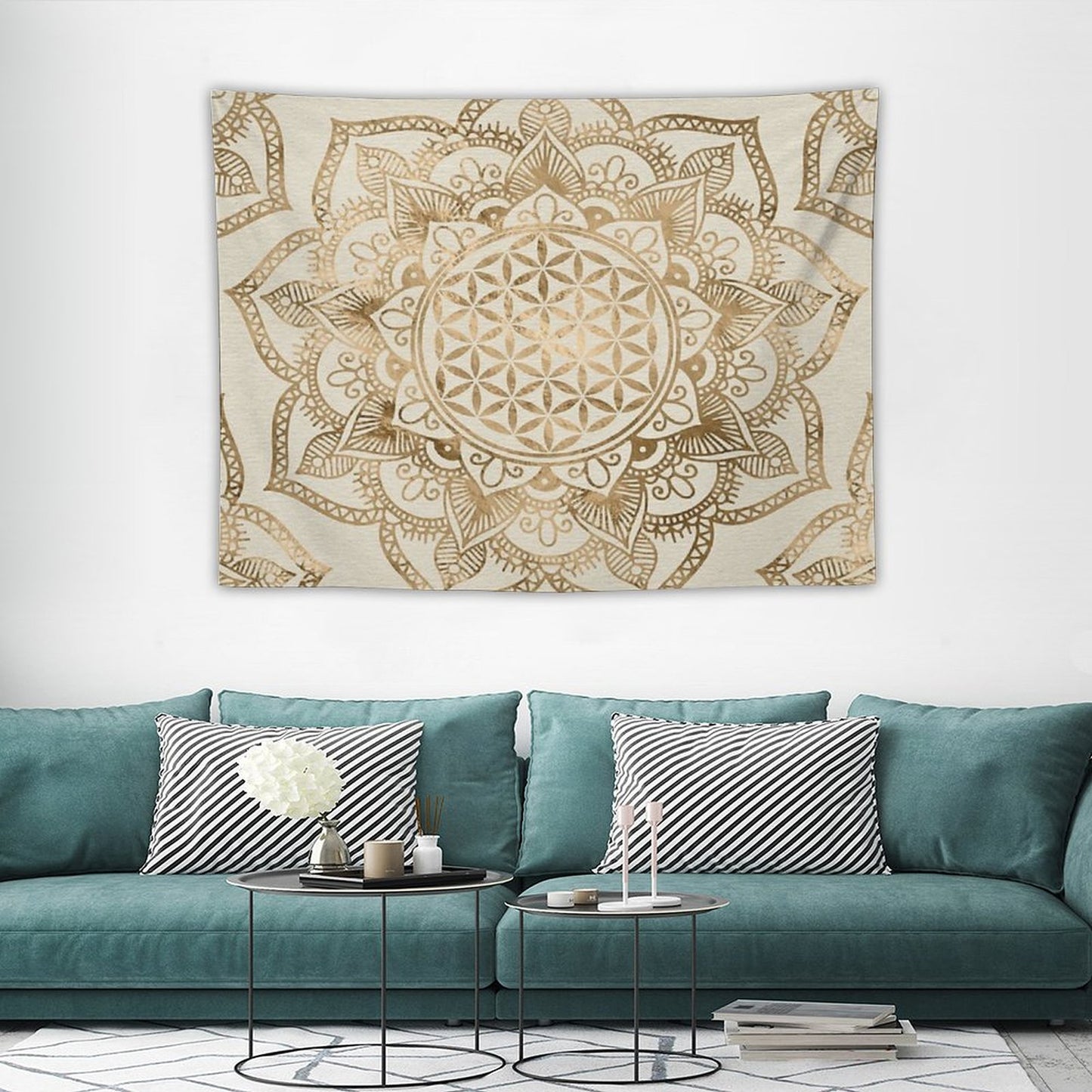 Flower of Life in Lotus - Pastel Golds And Canvas Tapestry