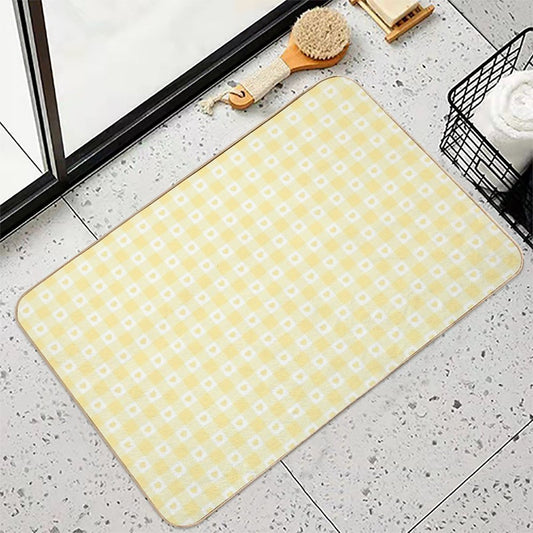 Yellow Heart Gingham Checkered Pattern Non-Slip Bath Mat