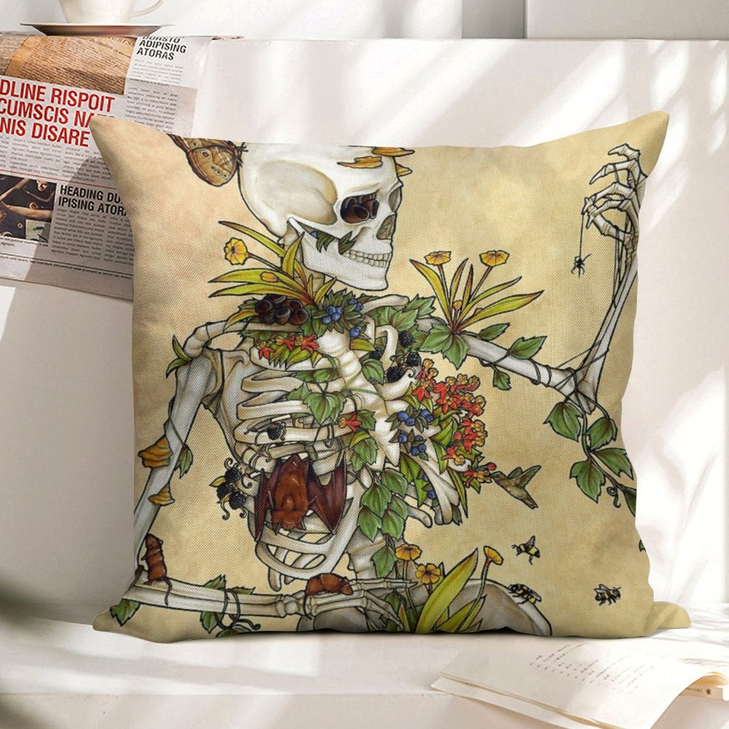 Bones And Botany Linen Throw Pillow Cover