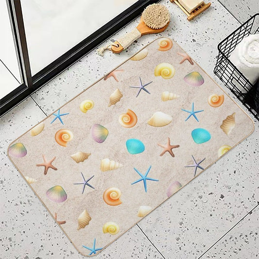 Collection of Shells on Sand And Starfish Bath Mat