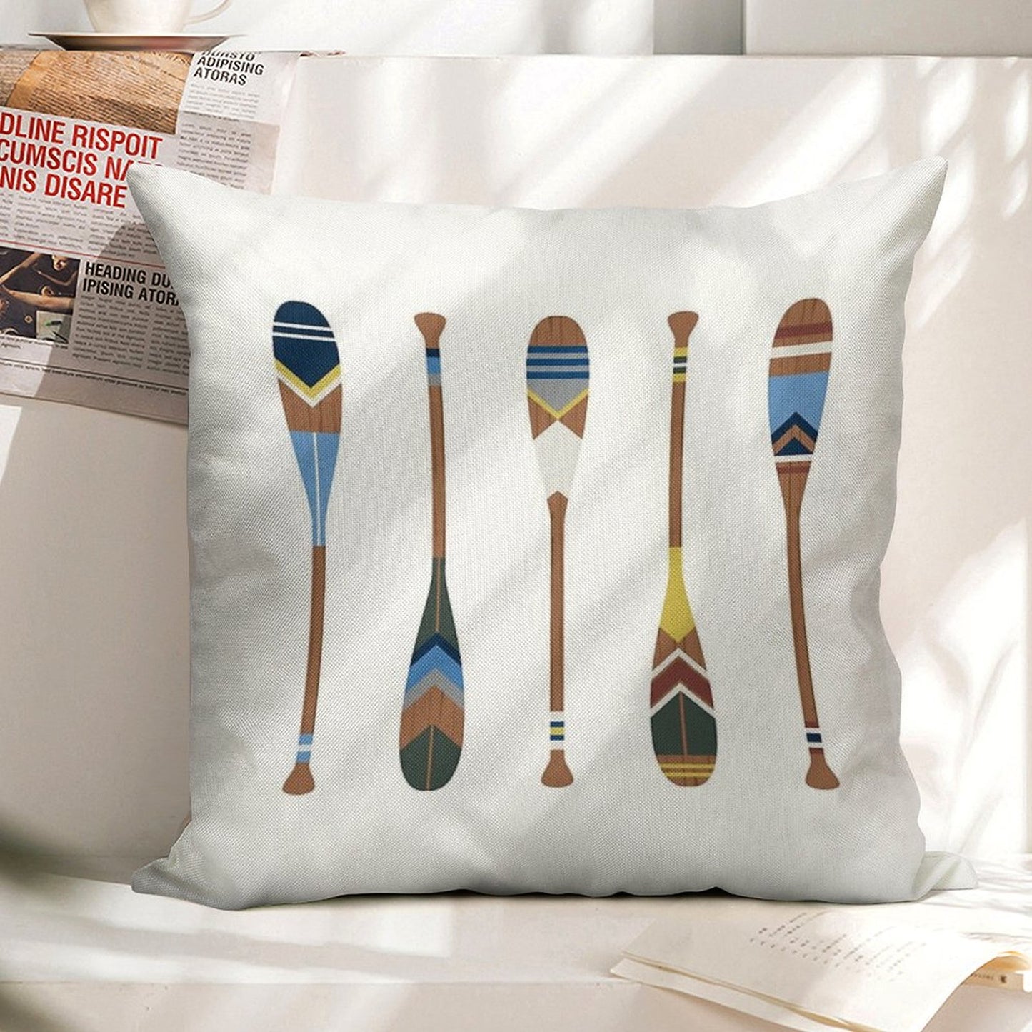 Painted Oars Linen Throw Pillow Cover