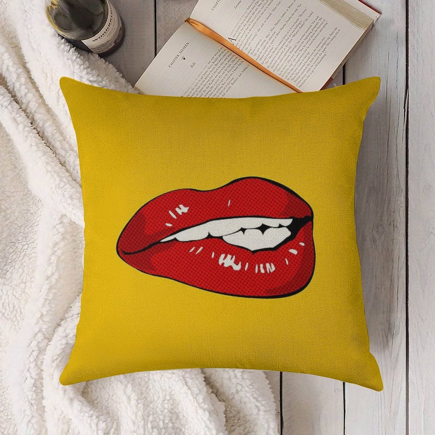 Sexy Biting Lips Throw Pillow Face Mask Linen Throw Pillow Cover