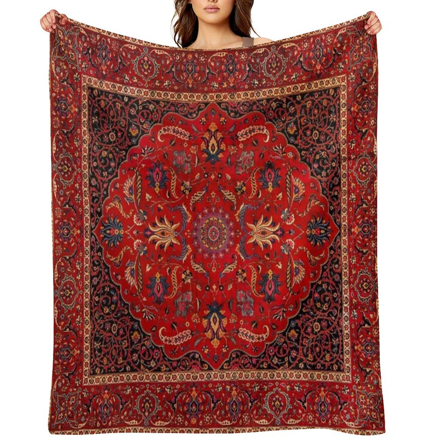 Red Persian Rug Throw Blanket