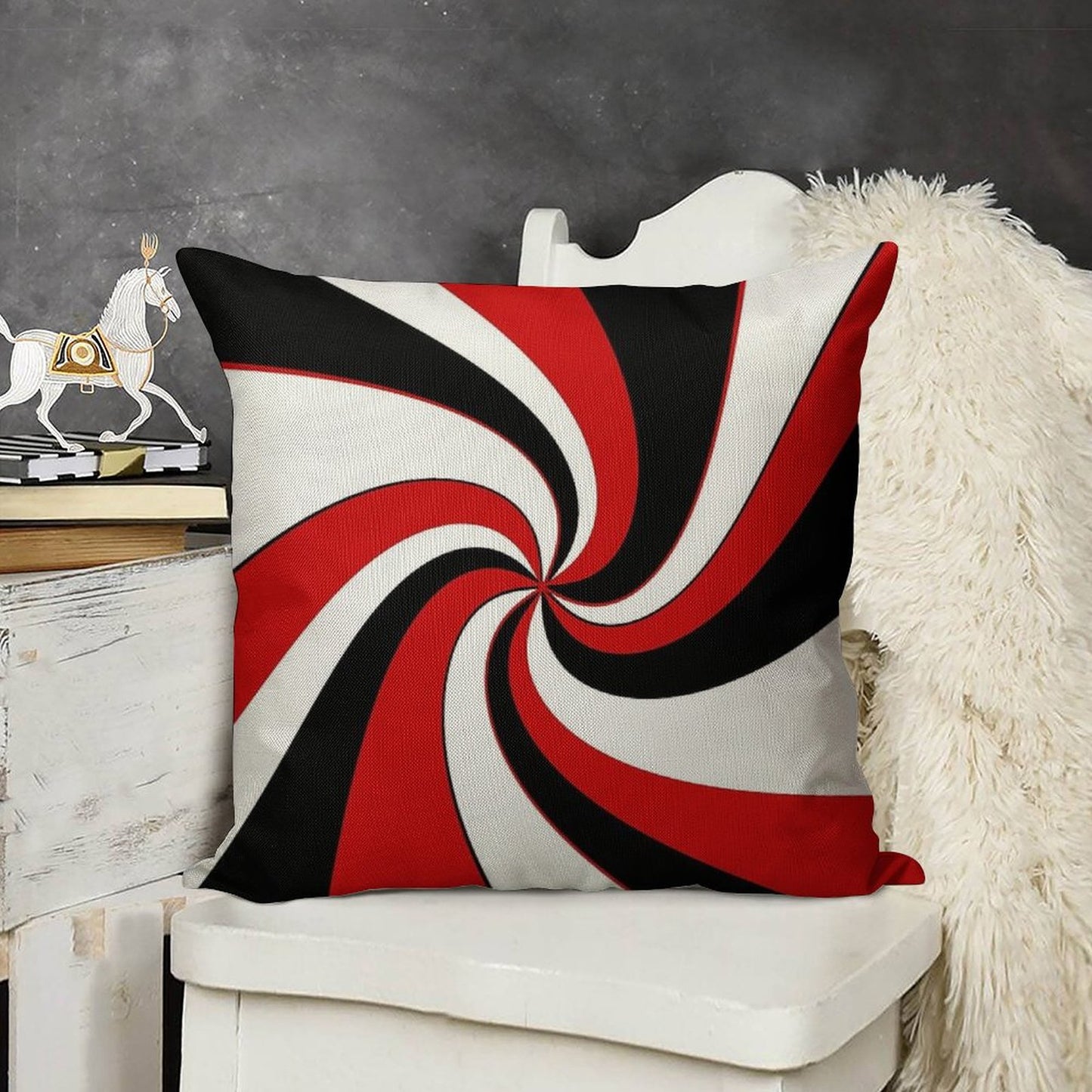 Red, Black And White Twist Design Linen Throw Pillow Cover