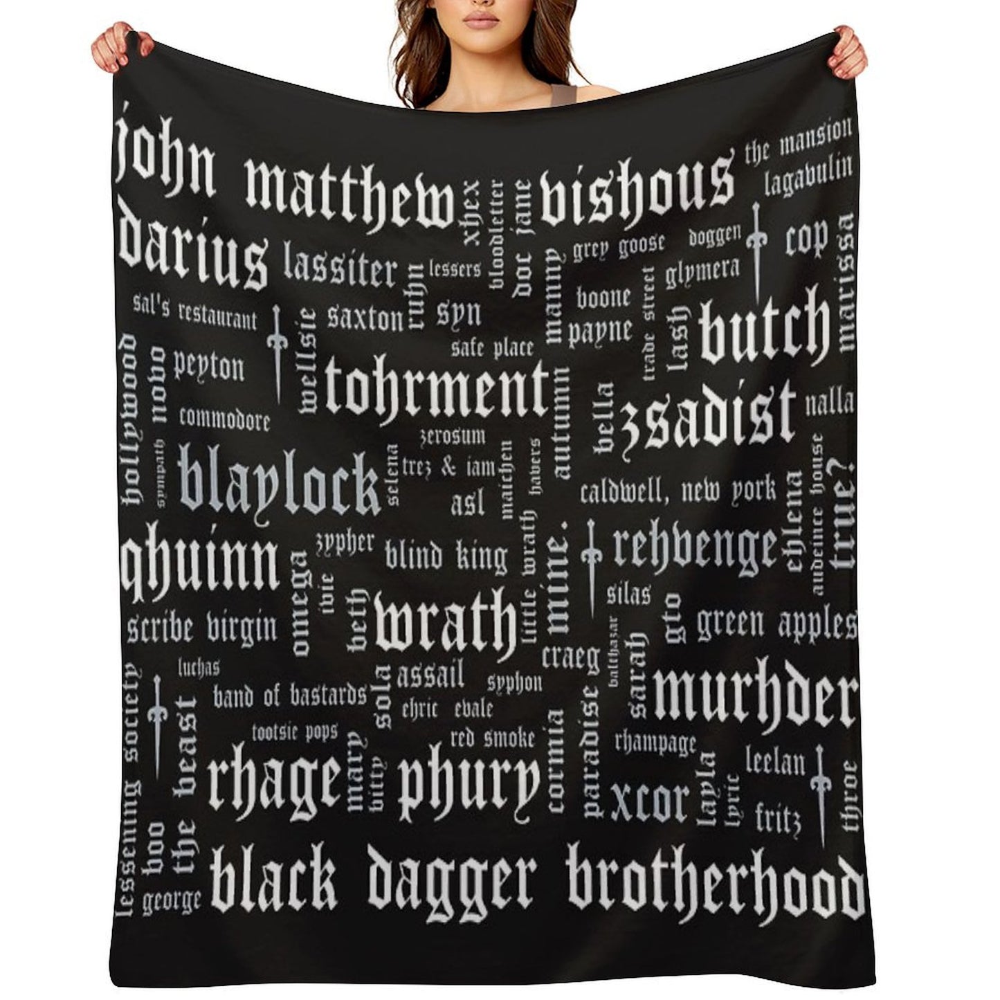 Black Dagger Brotherhood Word Cloud - Landscape Throw Blanket