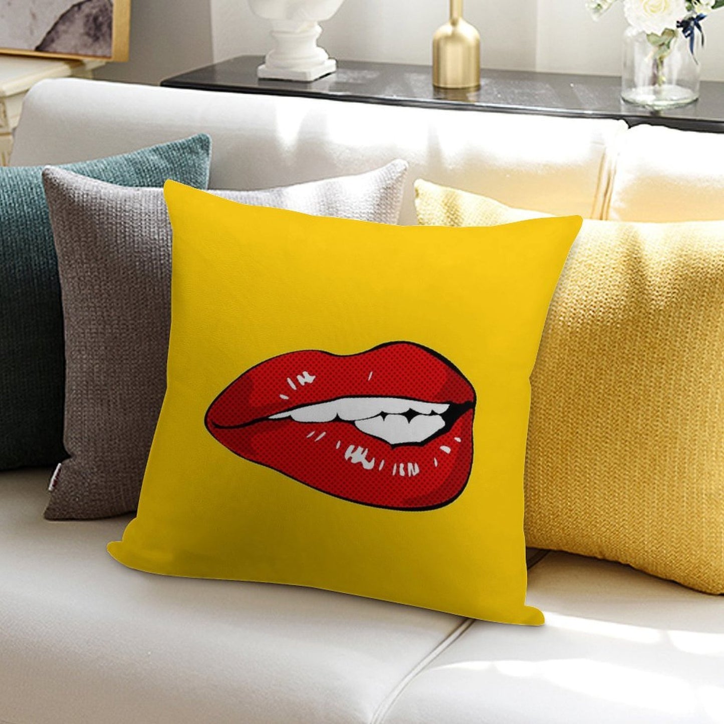 Sexy Biting Lips Throw Pillow Face Mask Soft Washable Throw Pillow