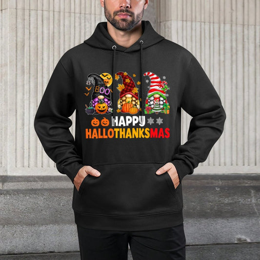 Halloween Thanksgiving Christmas Happy HalloThanksMas Gnomes Easy Care Hoodie