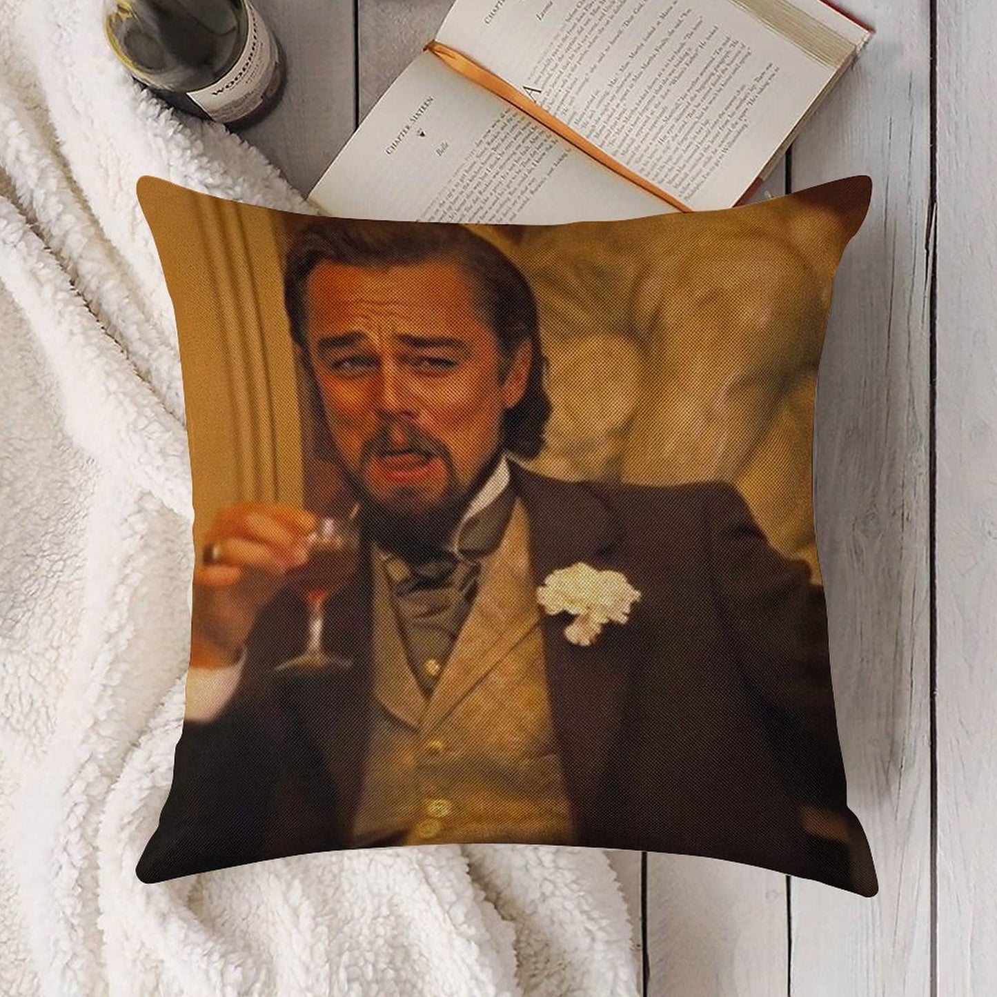 Leonardo DiCaprio Meme Linen Throw Pillow Cover