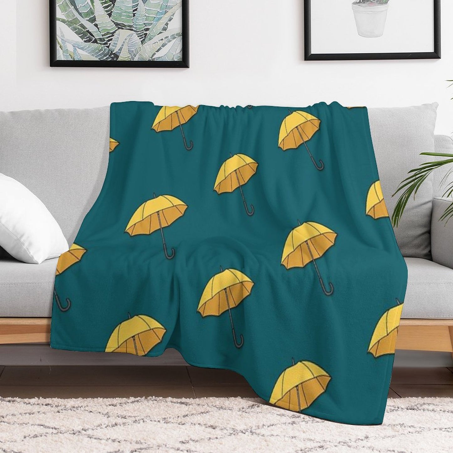 Yellow Umbrella Throw Blanket
