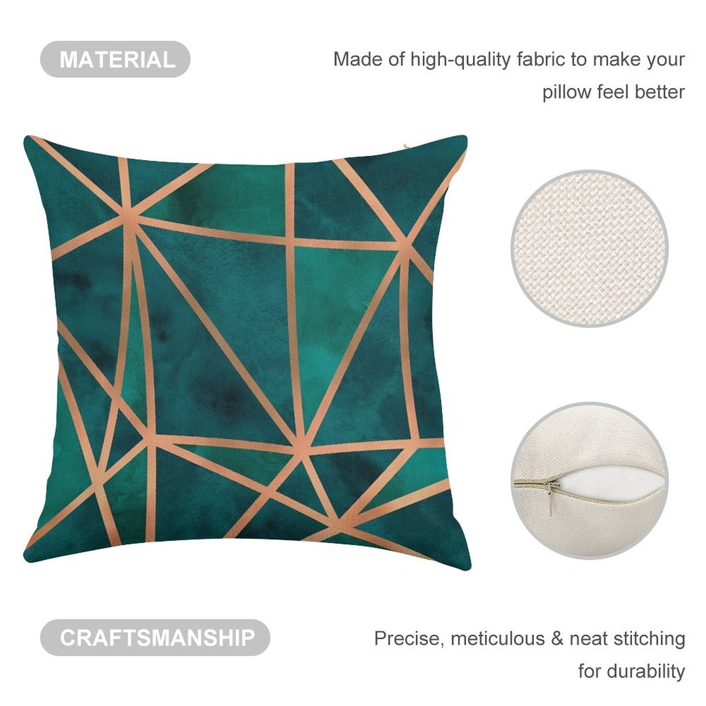 Copper And Emerald Geometric Design Linen Throw Pillow Cover