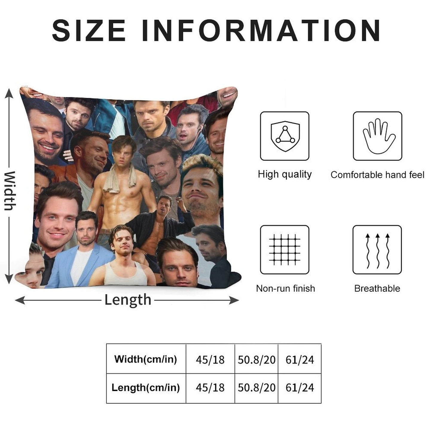 Sebastian Stan Photo Collage Soft Durable Construction Throw Pillow