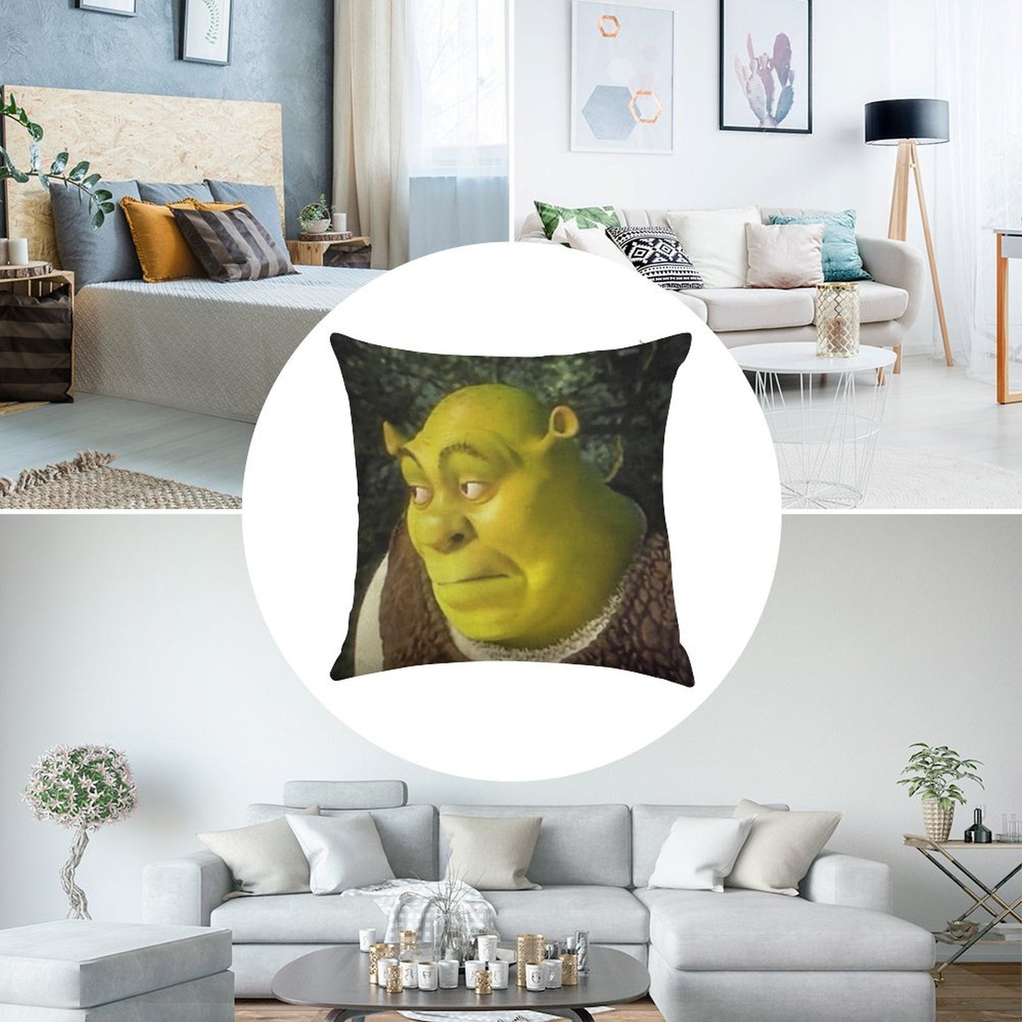 Shrek Face Meme Linen Throw Pillow Cover
