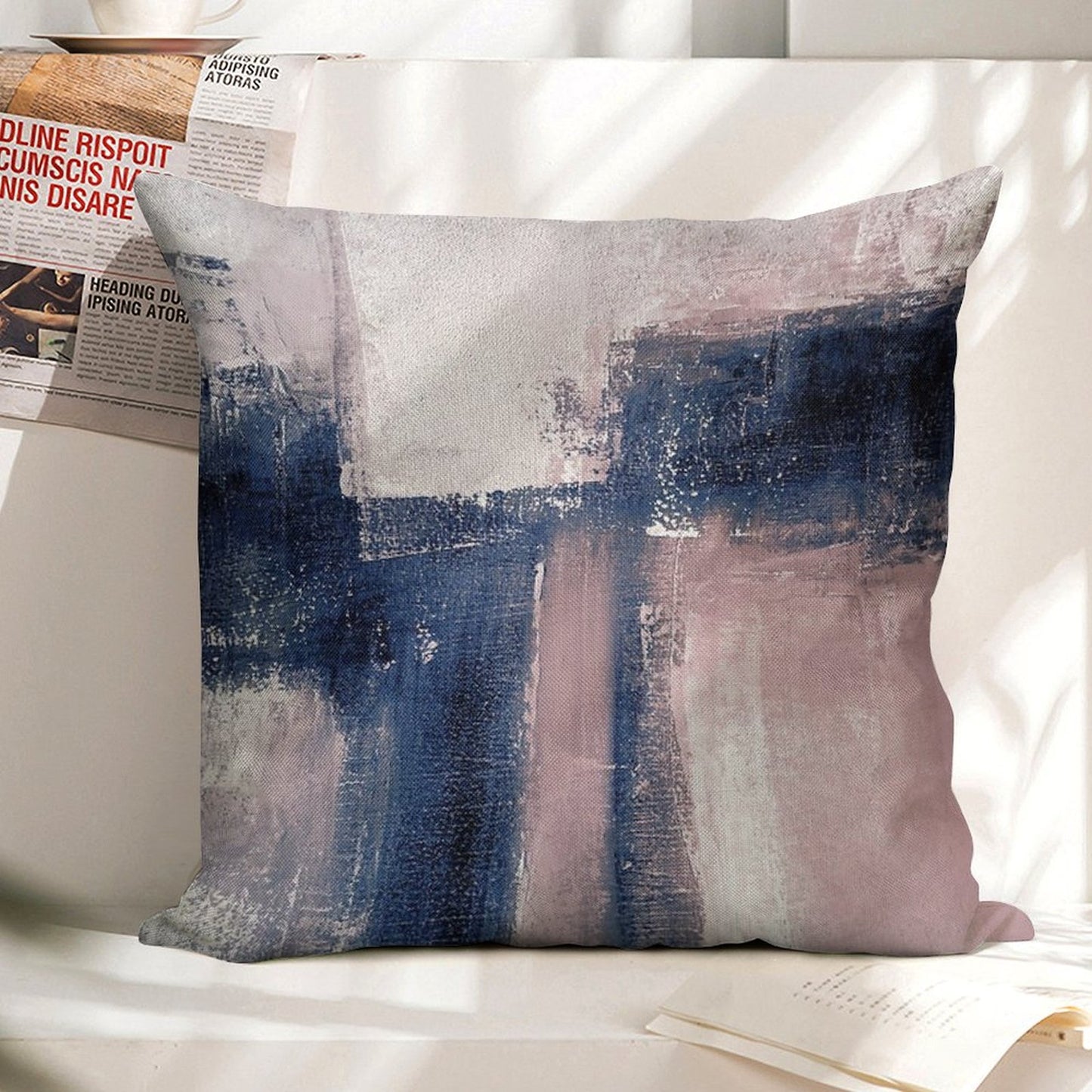Pink And Navy 3 Linen Throw Pillow Cover