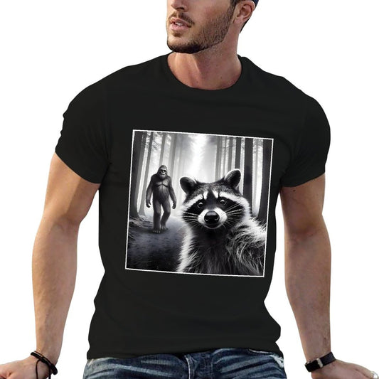 Scared Raccoon Selfie With Sasquatch Bigfoot Funny Raccoon T-Shirt