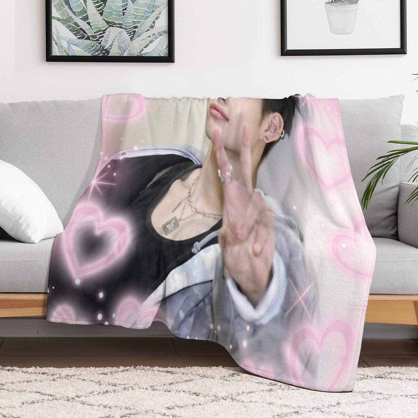 Kpop Enhypen Niki Pink Hearts Throw Blanket