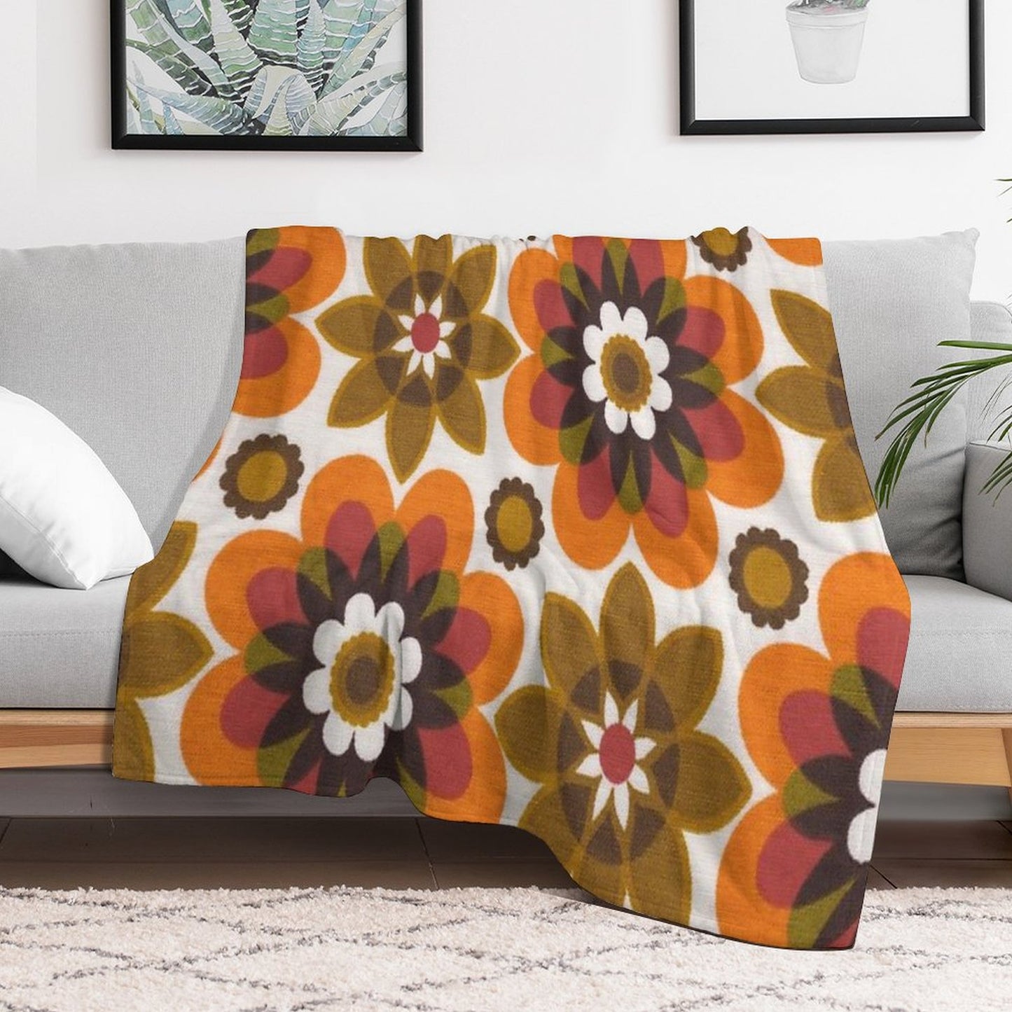Hippie Chic Flowers Throw Blanket