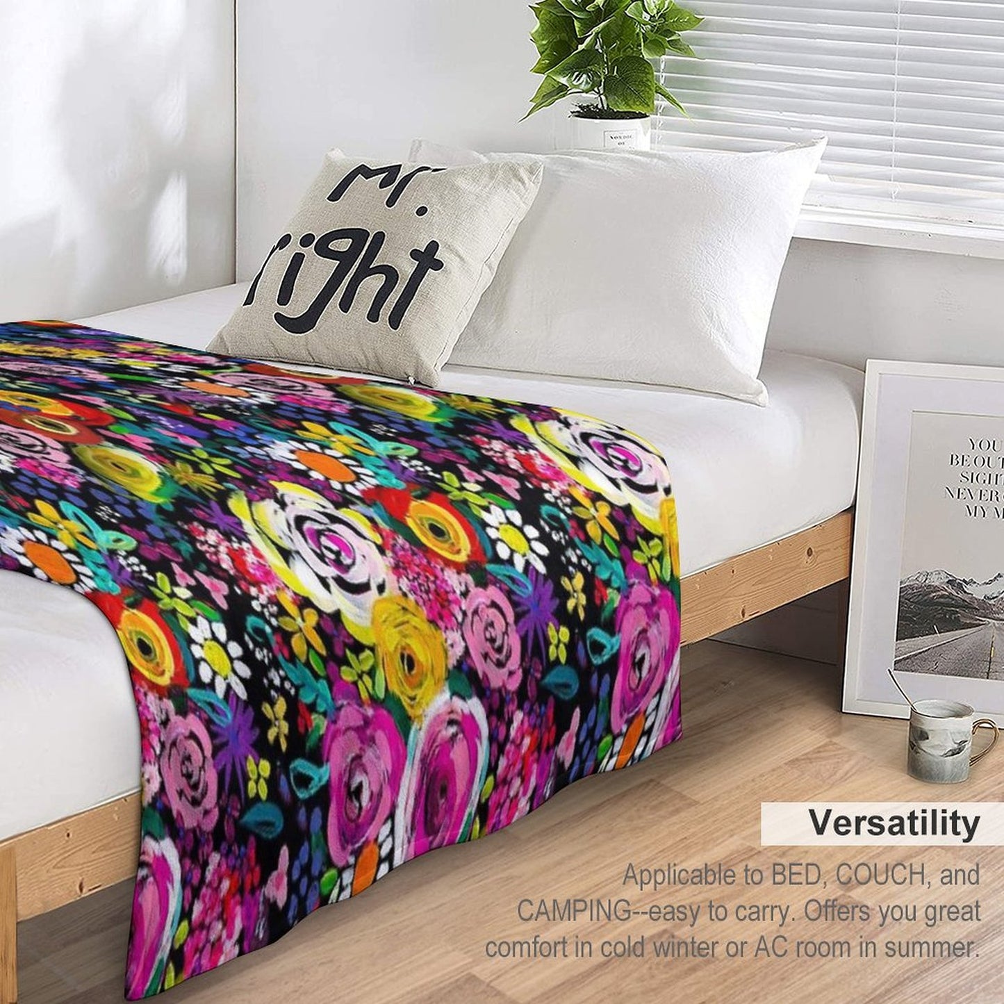 Les Fleurs Vibrant Floral Painting Print Throw Blanket