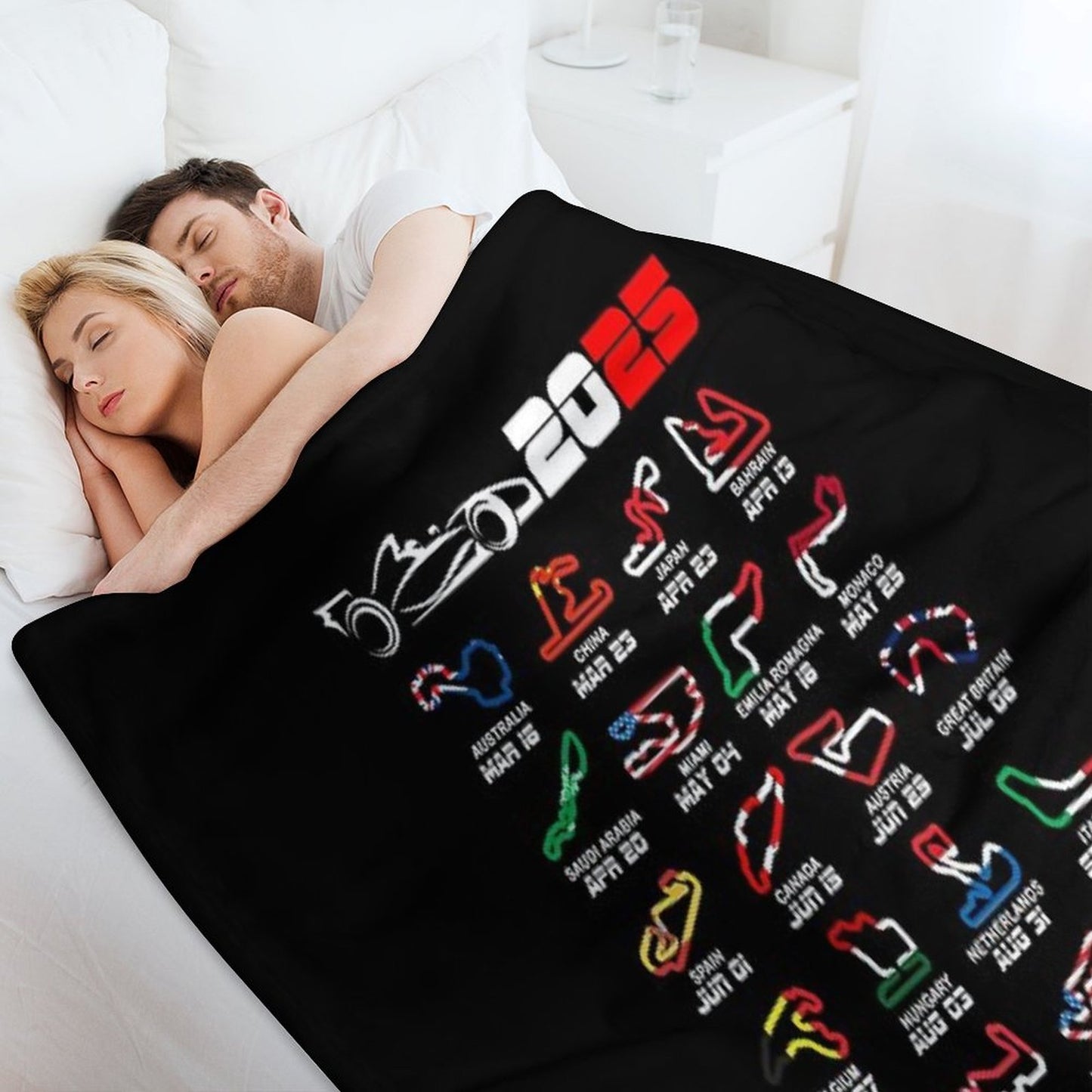 Calendar Formula Race Cars 2025 Circuits Colors Throw Blanket