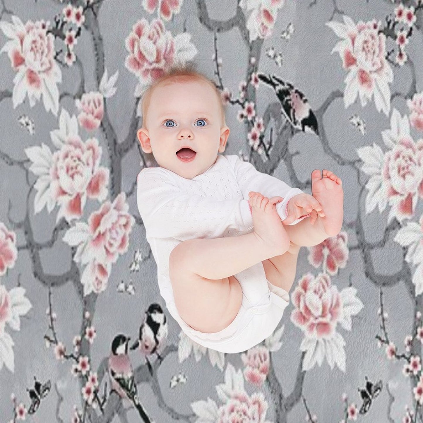 Chinoiserie Birds in Grey Throw Blanket