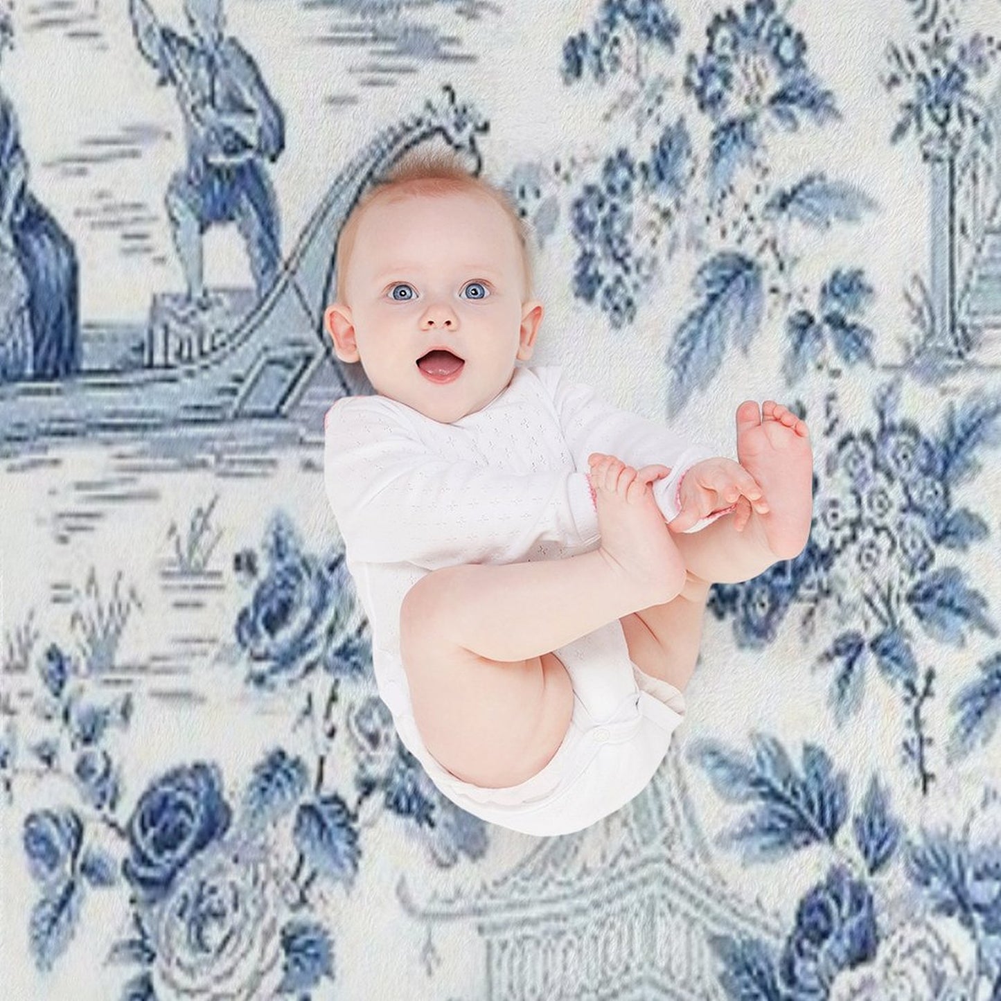 Powder Blue Chinoiserie Toile Throw Blanket