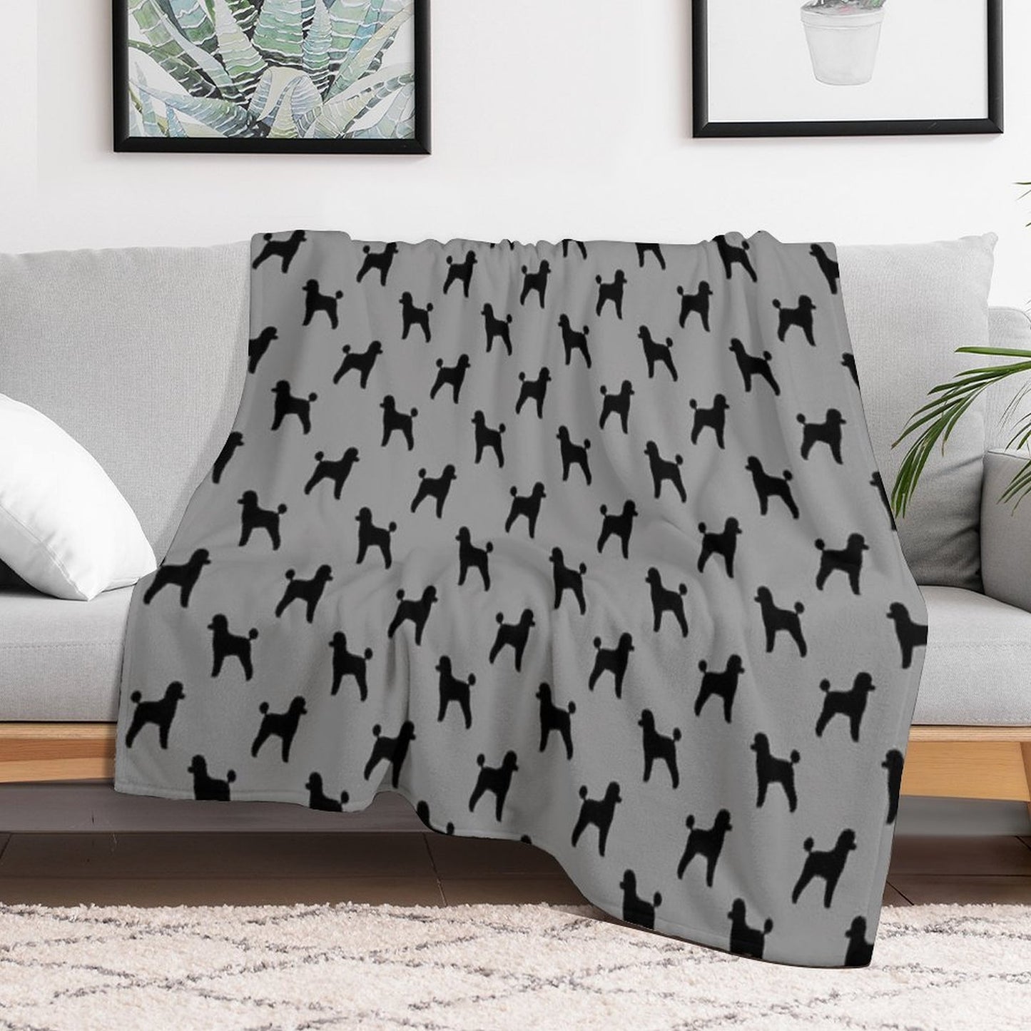 Black Toy Poodle Silhouette(s) Throw Blanket