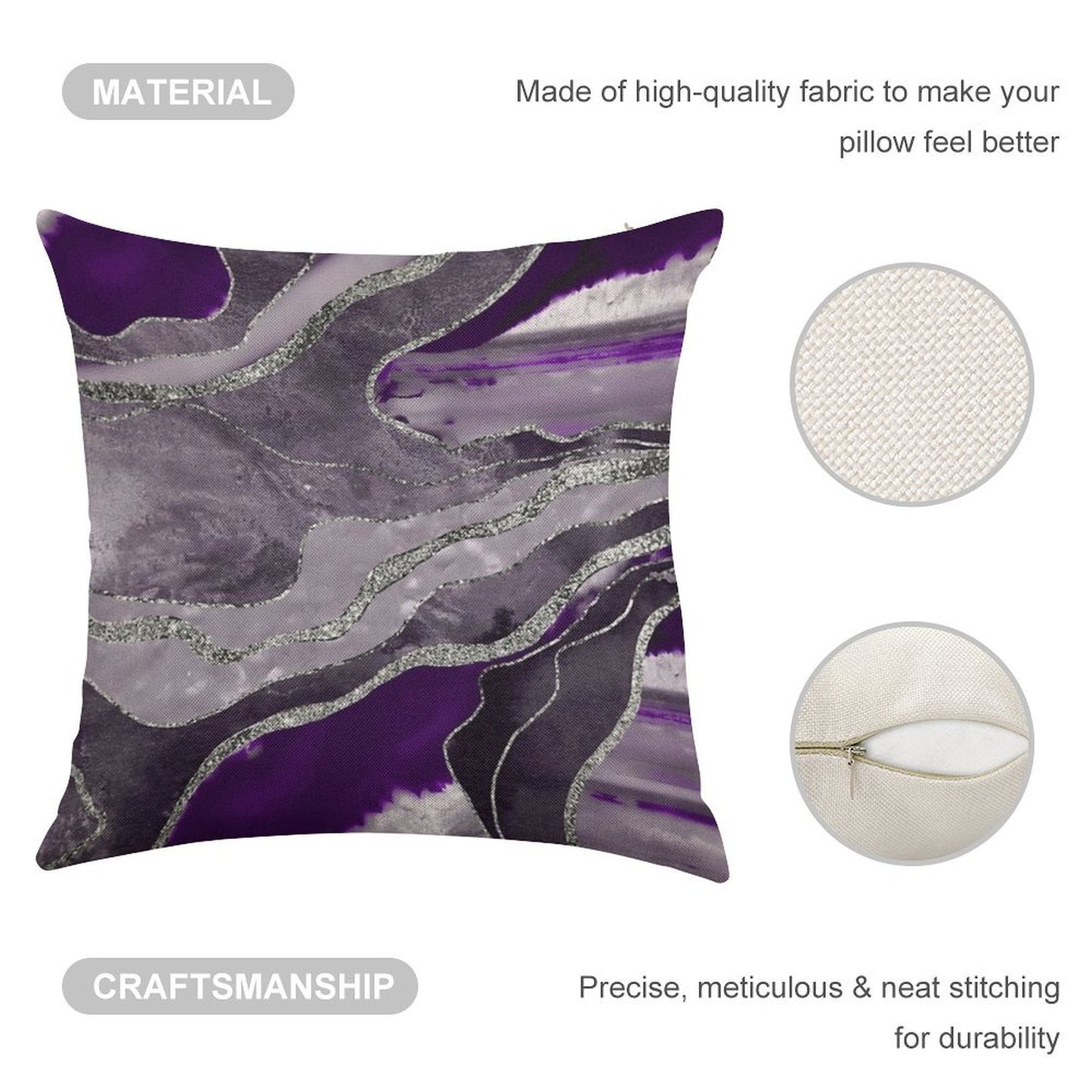 Dark Violet Marble Agate Silver Glam #1 (Photo of Glitter Only - Not Reflective) Linen Throw Pillow Cover