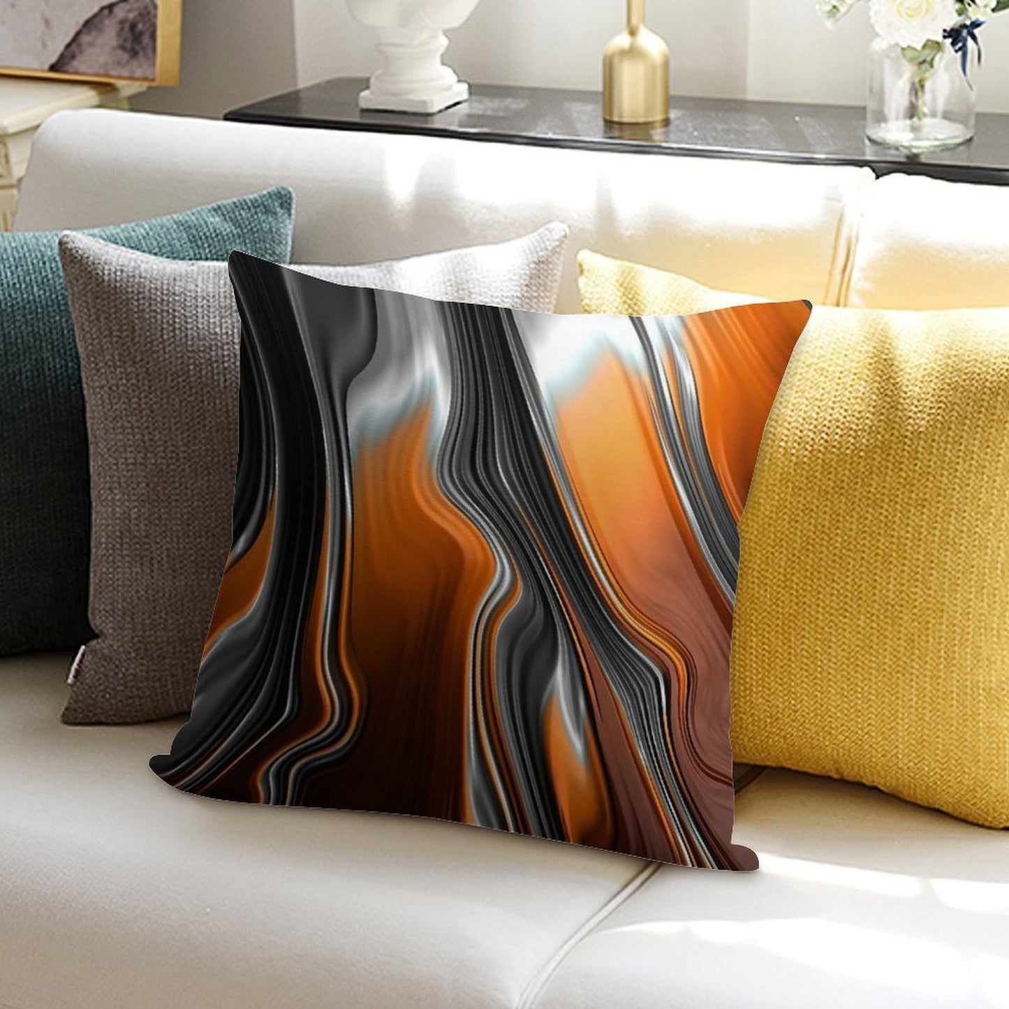 Orange And Black Paint Soft Home Decor Throw Pillow