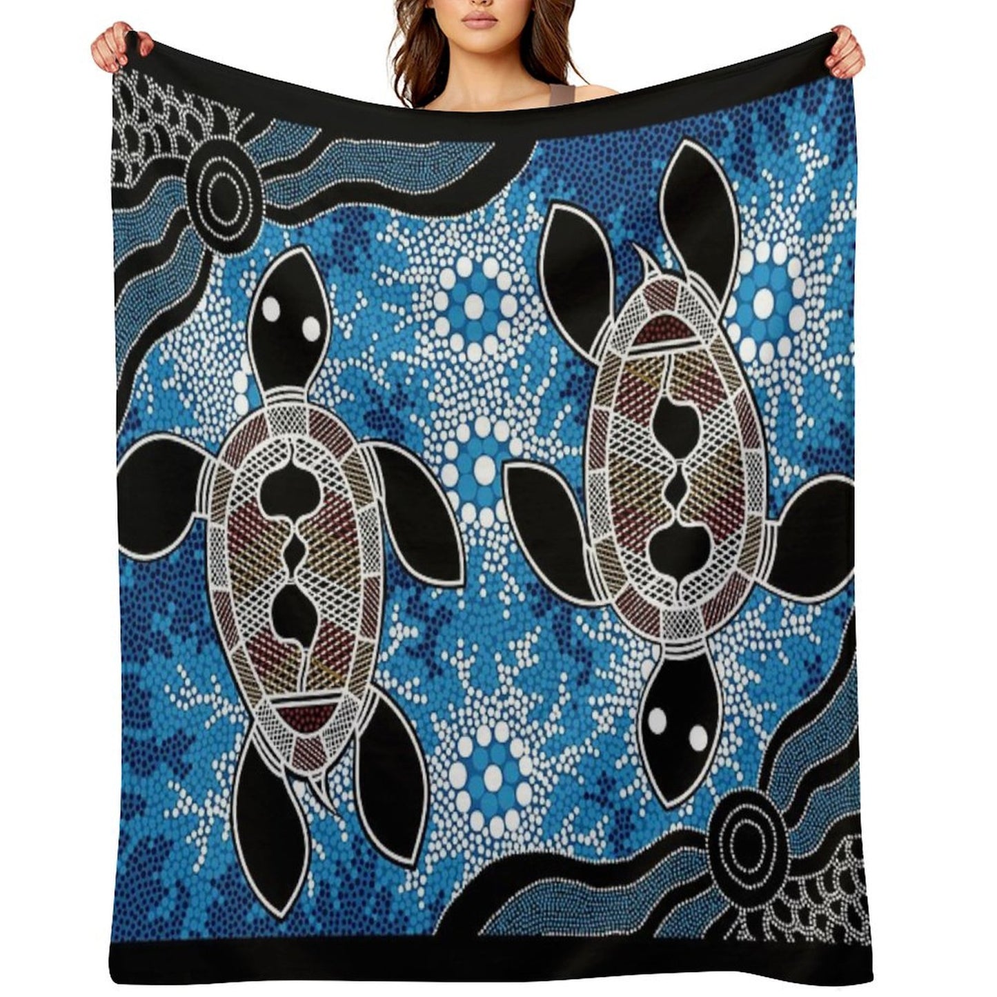 Authentic Aboriginal Art - Sea Turtles Throw Blanket