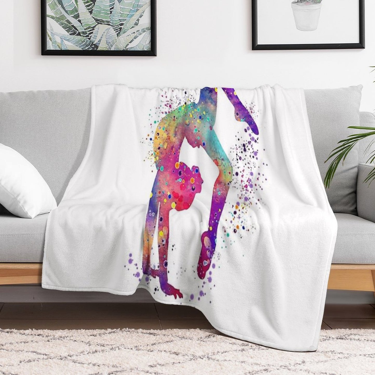 Gymnastics Girl Tumbling Colorful Watercolor Art Gift Throw Blanket