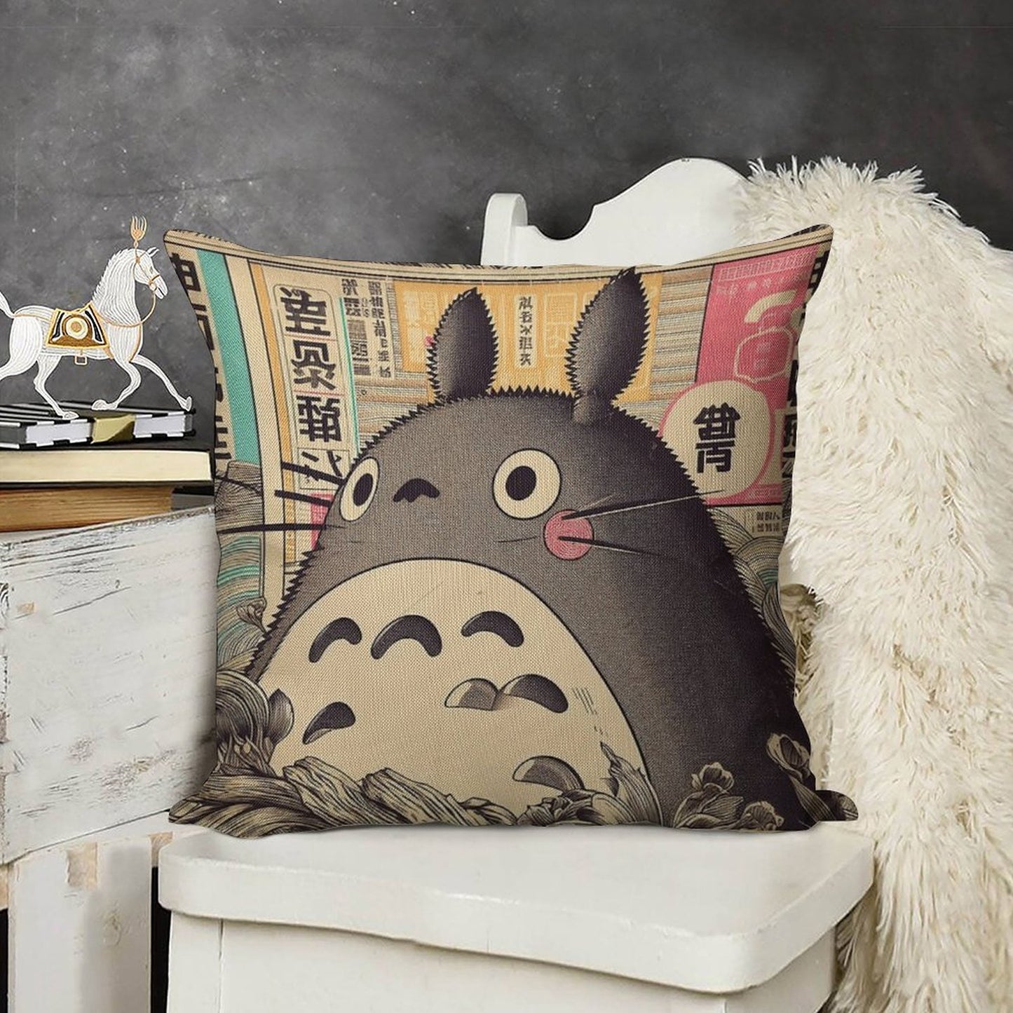 Vintage Japanese Poster Japanese Icon with Retro Charm Linen Throw Pillow Cover