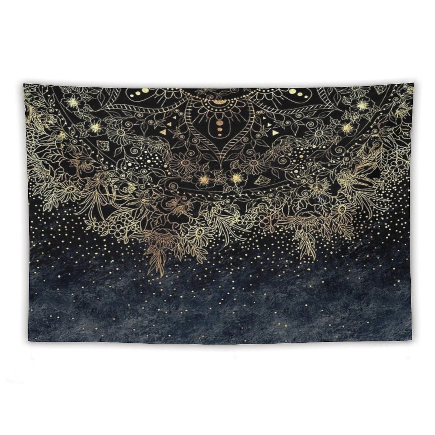 Blue Gold Mandala Floral Tapestry
