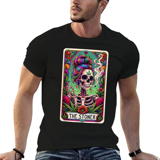 The Stoner Retro Style 420 Cannabis Weed Skeleton Tarot Card T-Shirt