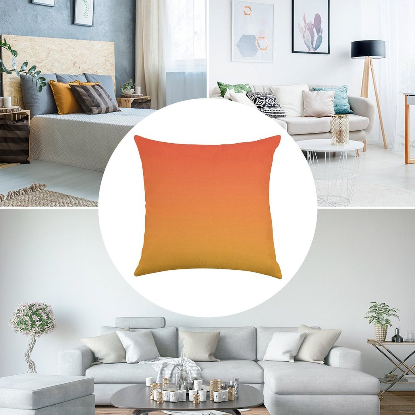 Preppy Modern Trendy Abstract Yellow Orange Ombre Linen Throw Pillow Cover