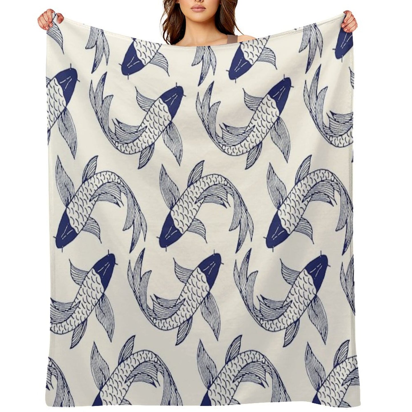 Japanese Koi Fish Pattern Throw Blanket