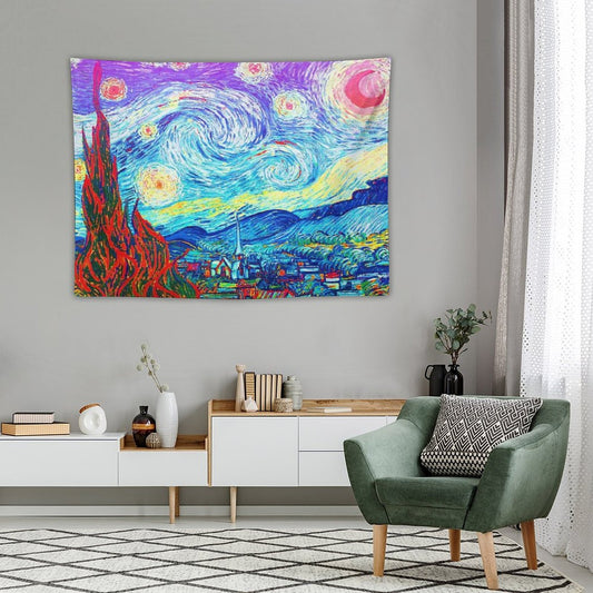 Psychedelic Colorful Starry Night Abstract Van Gogh Tapestry