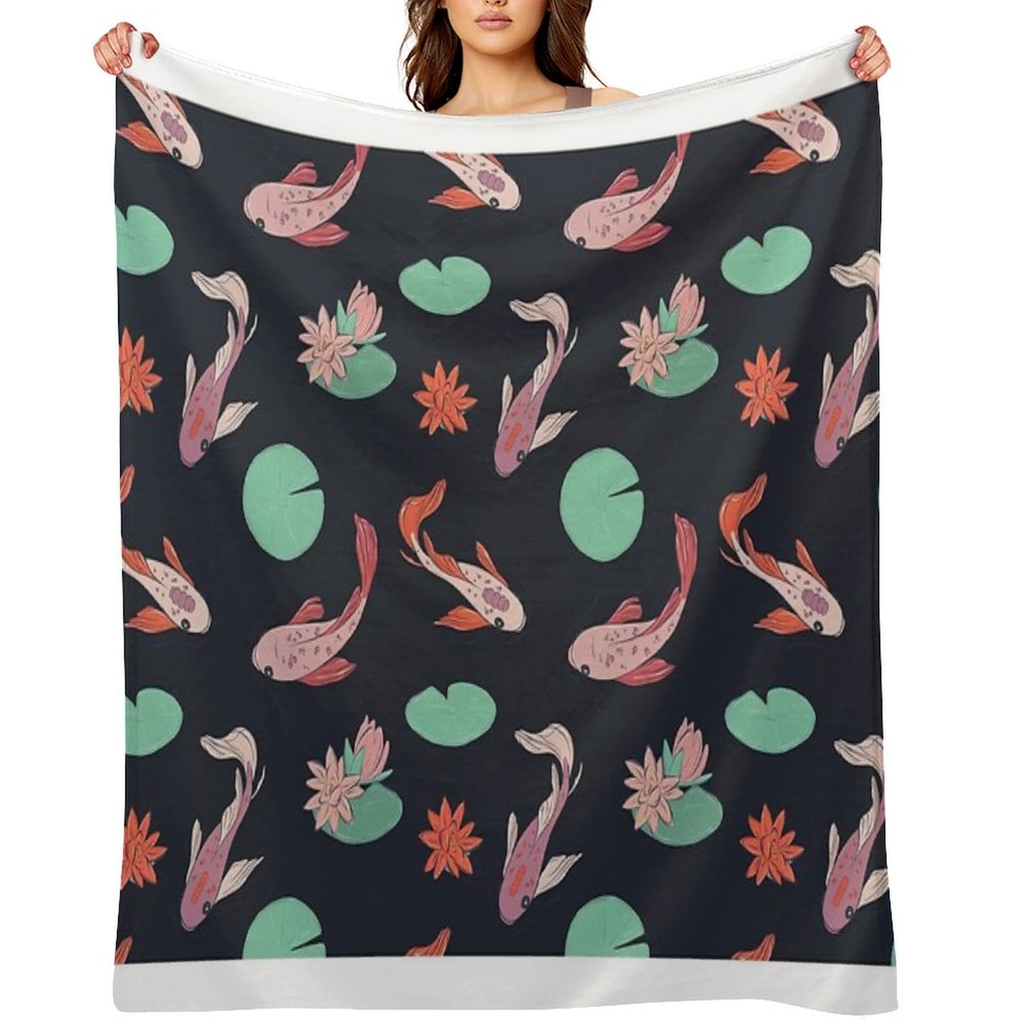 Koi Fish Oriental Design Throw Blanket