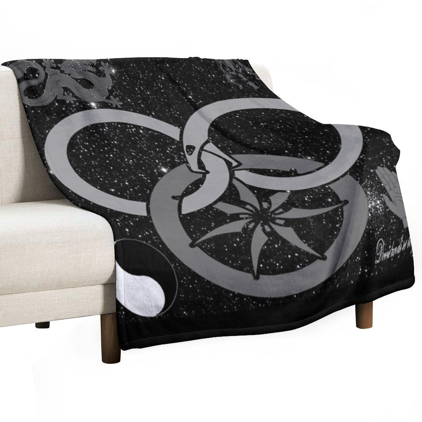 Wheel of Time - Tel'aran'rhiod And Symbols - Black And White Throw Blanket