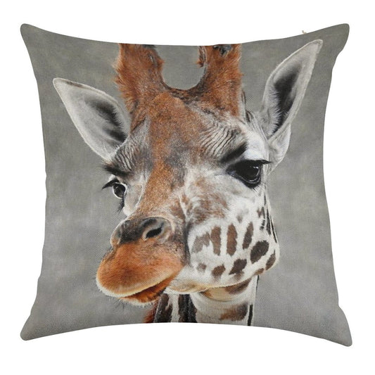 Giraffe on Grey Linen Throw Pillow Cover